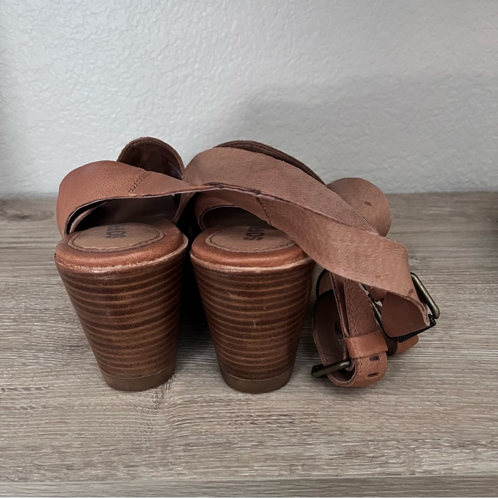 Women’s 9.5 Sorel After Hours Sandal Comfy Wedge in Camel Brown Leather - Picture 11 of 16